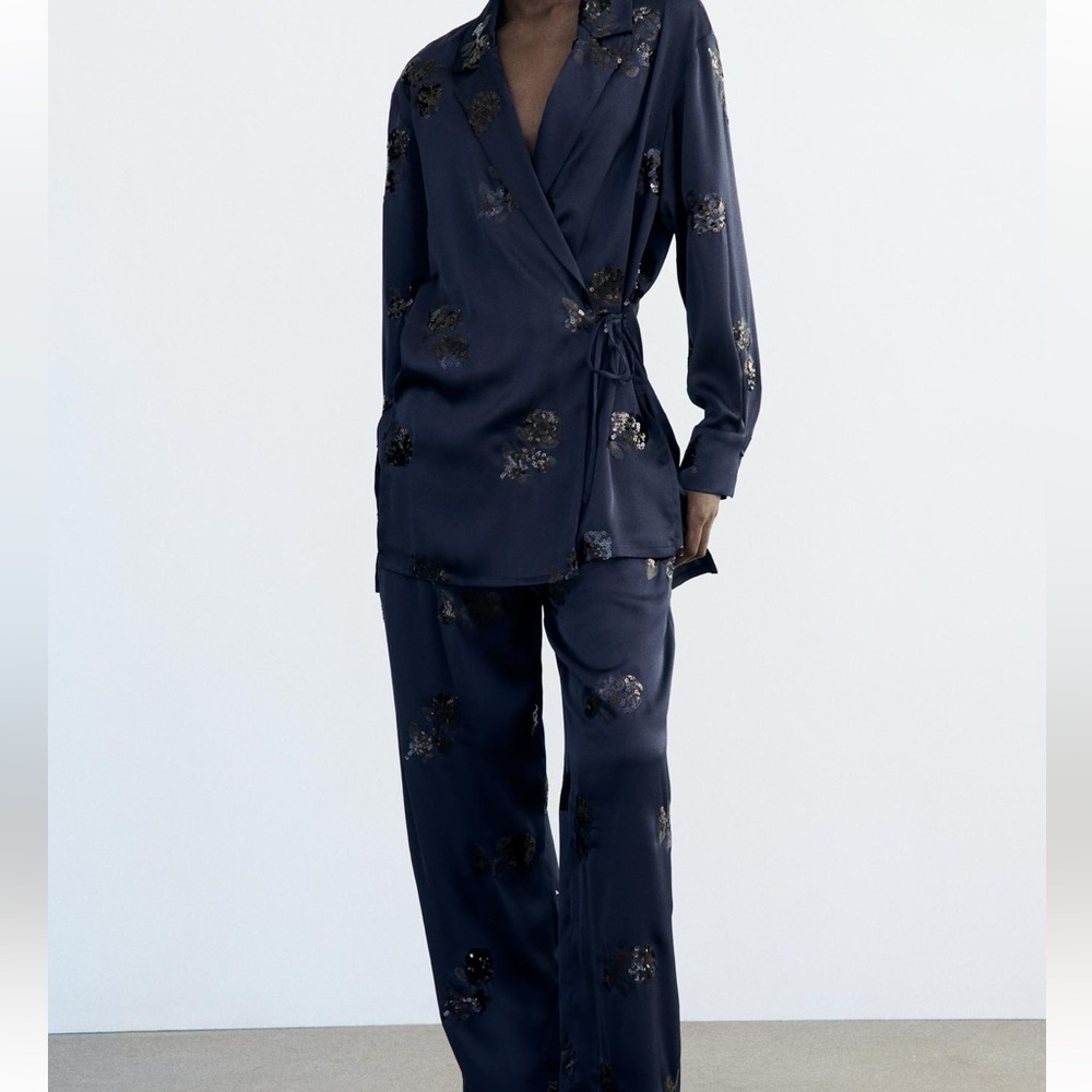 New Zara sequin satin effect matching set